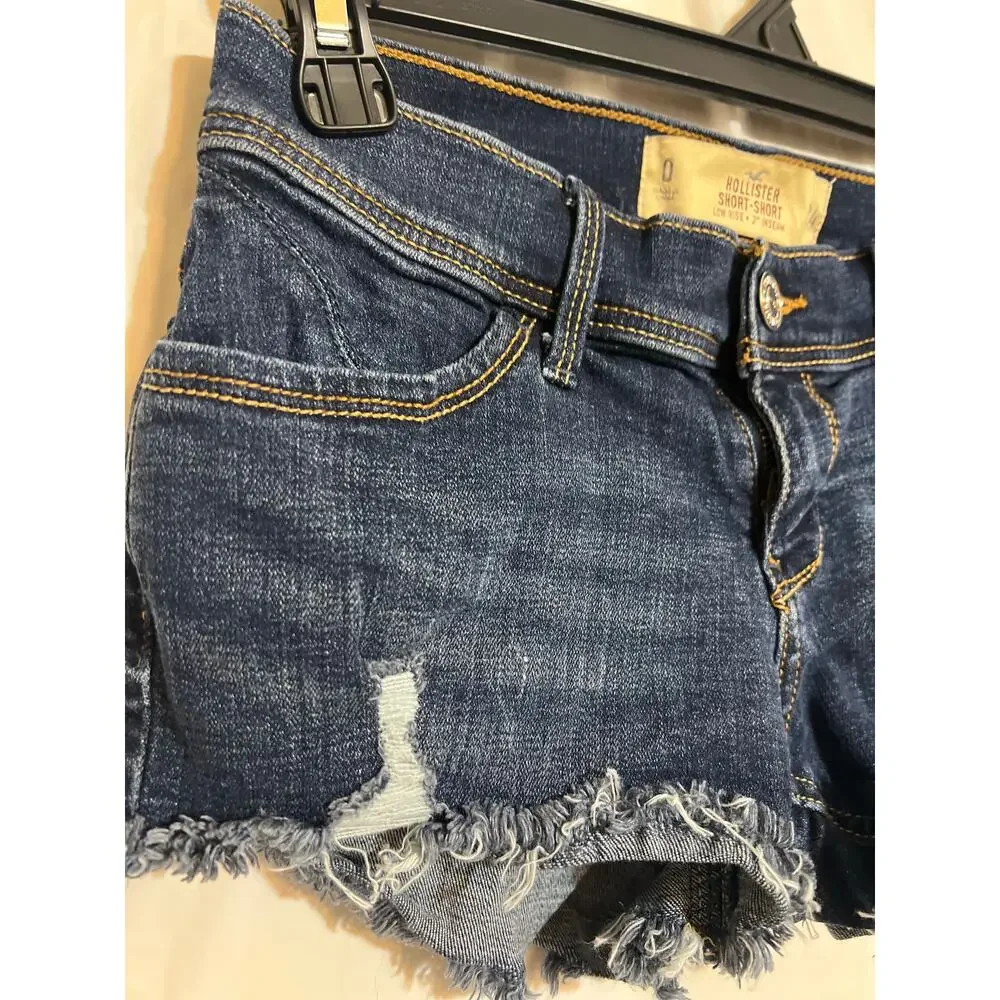 Hollister Low Rise Denim Shorts Size 0 Distressed Cut Off 2” Inseam - Picture 8 of 8